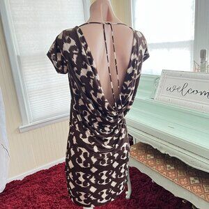 Zio Open Back Print Brown Dress sz M New